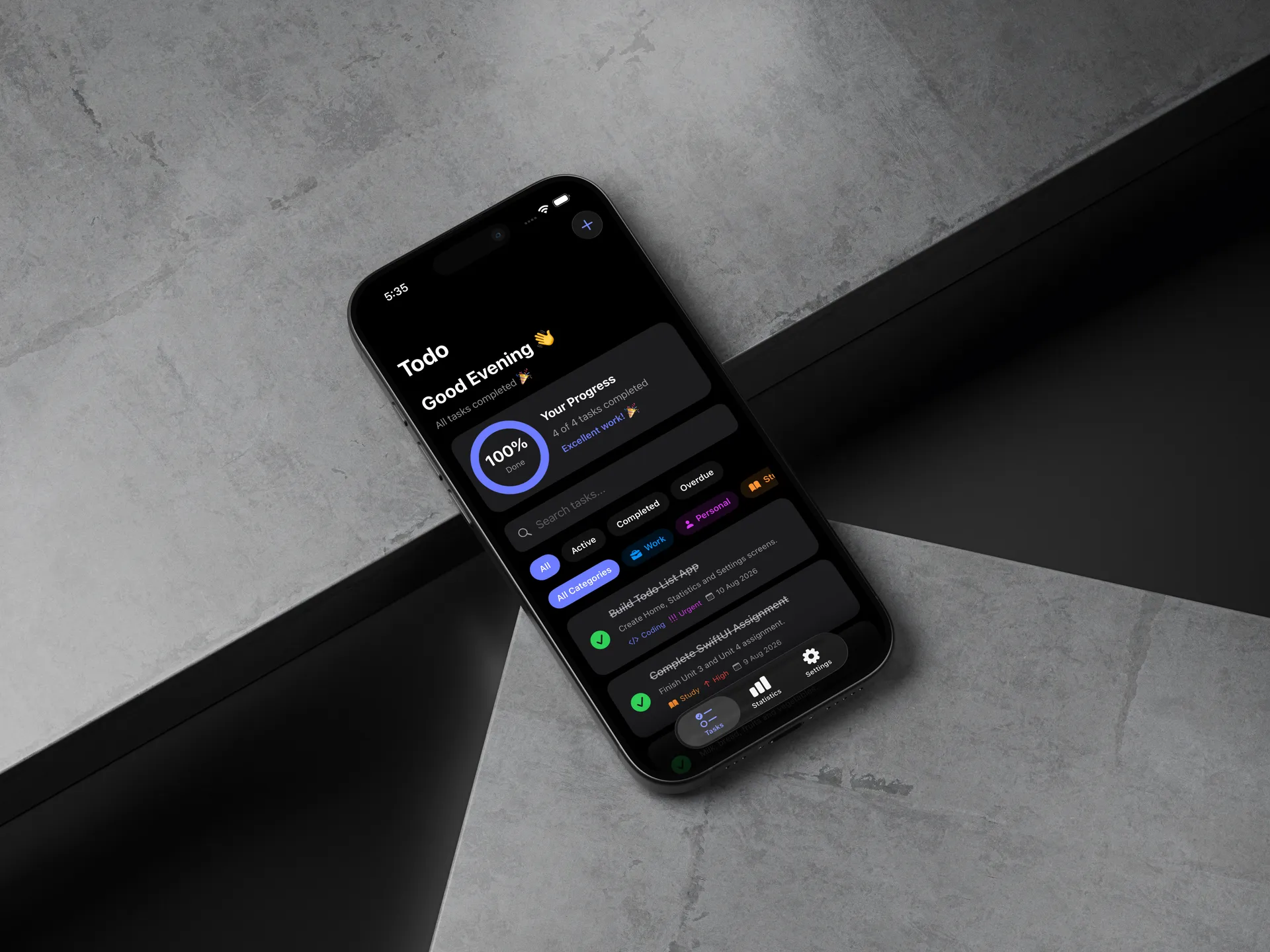 SwiftTask project preview - iOS App by Rudra Patel